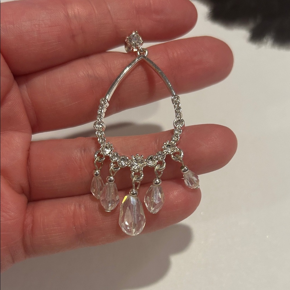 Silver Teardrop Crystal Dangle Earrings - Women Jewelry - Picture 2 of 5